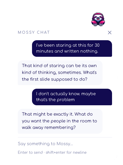 Mossy chat - a calm conversation about what's blocking you